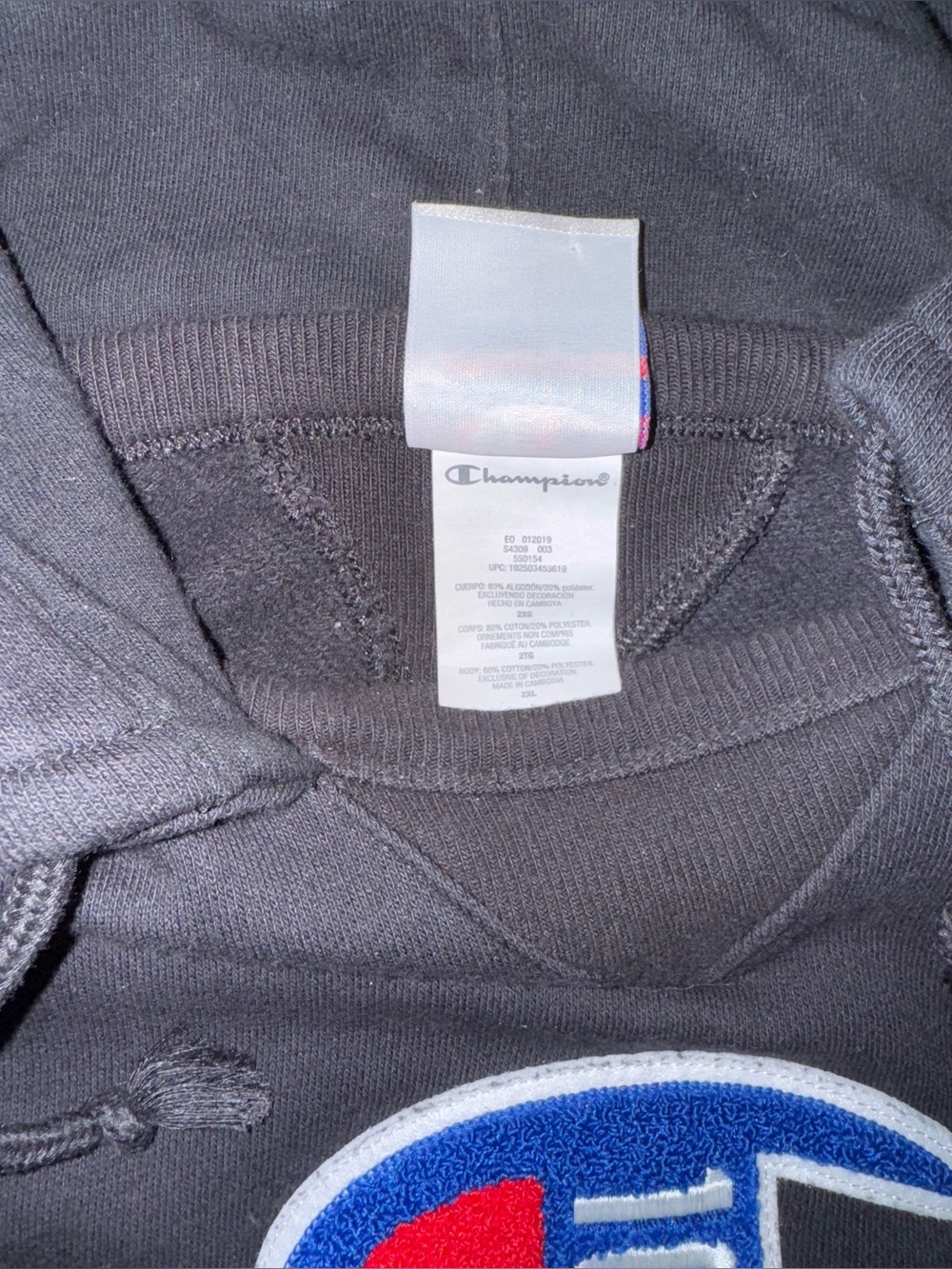 Champion Hoodie Men’s 2XL Black Big Logo Pullover Sweatshirt - Picture 5 of 6